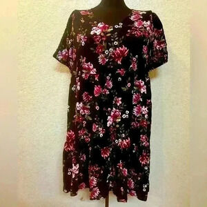 Harlow & Rose Womens floral cotton blend short sleeve‎ ruffled hem sz M